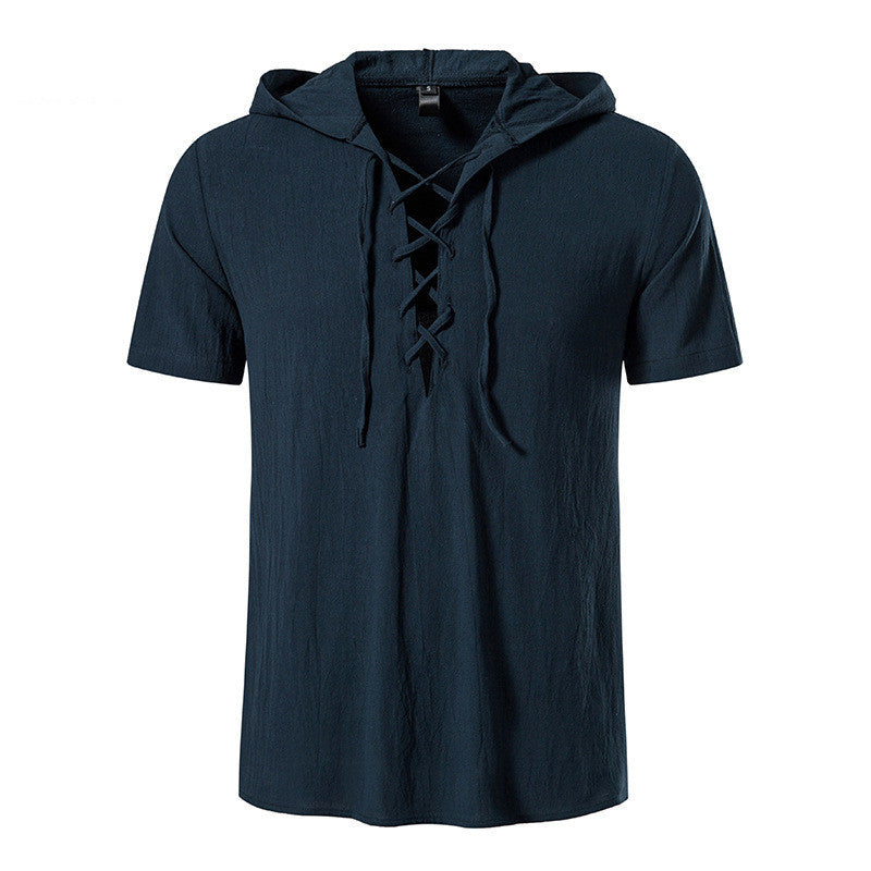 Men's Short Sleeved String tie up Shirt Cotton