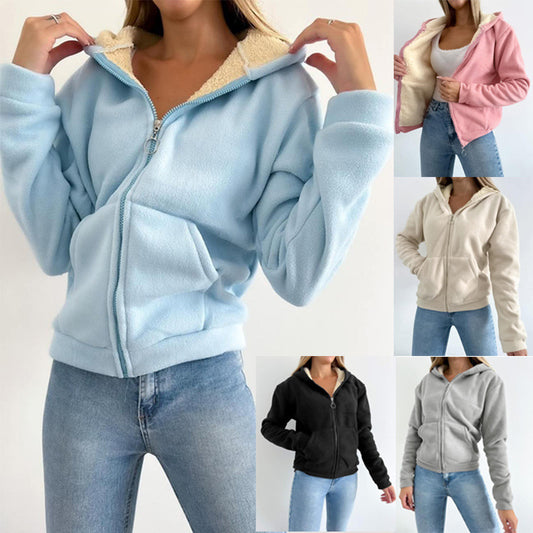 Zipper Kangaroo Pocket Warm Hooded Cardigan Sweater