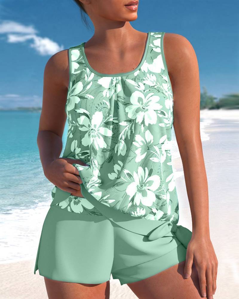 Women's Printed Split Shorts Swimsuit Suit