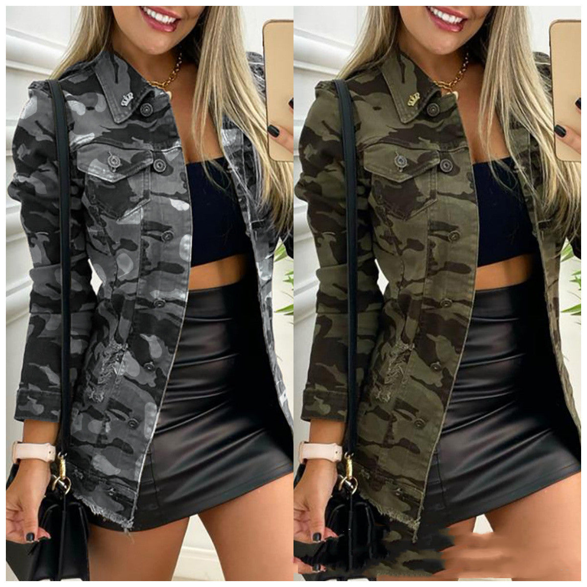 Women's Camo Solid Color Casual Jacket