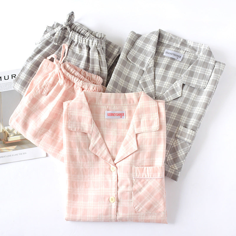 Cotton gauze plaid pajamas set