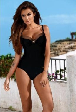 new one-piece swimsuit solid color steel support gathered slim one-piece swimsuit