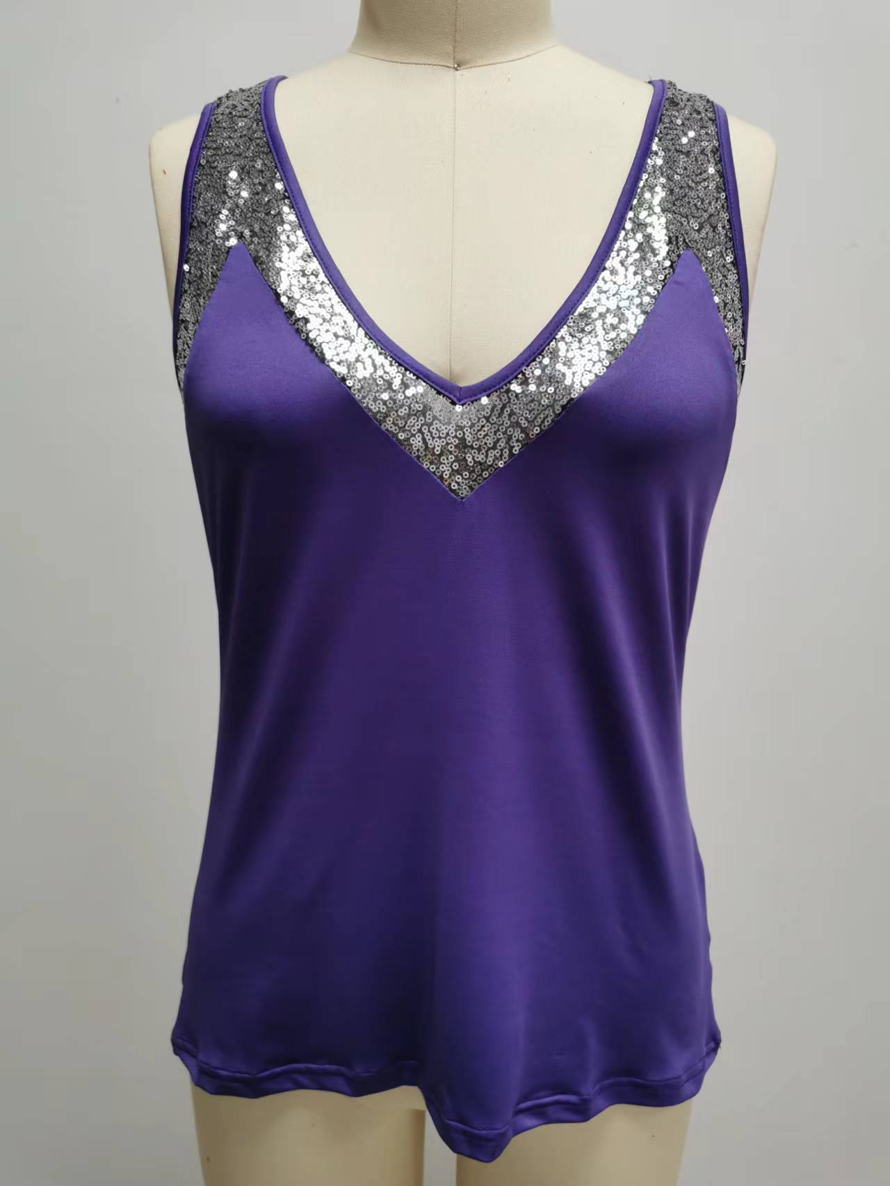 Solid Sequin Sleeveless Tank Top T Shirt