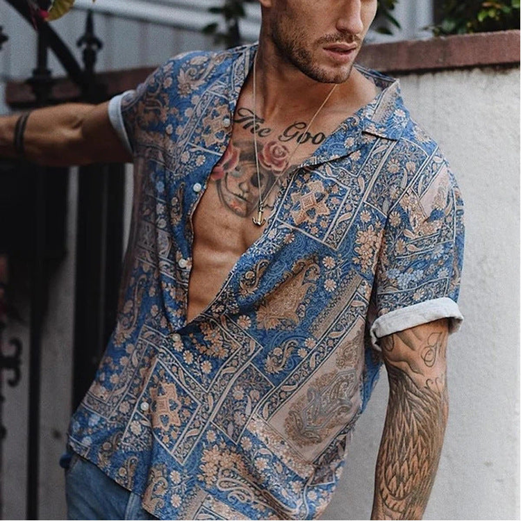 Men's Casual Beach print short sleeve