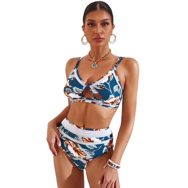 Printed Bikini High Waist Split Swimsuit