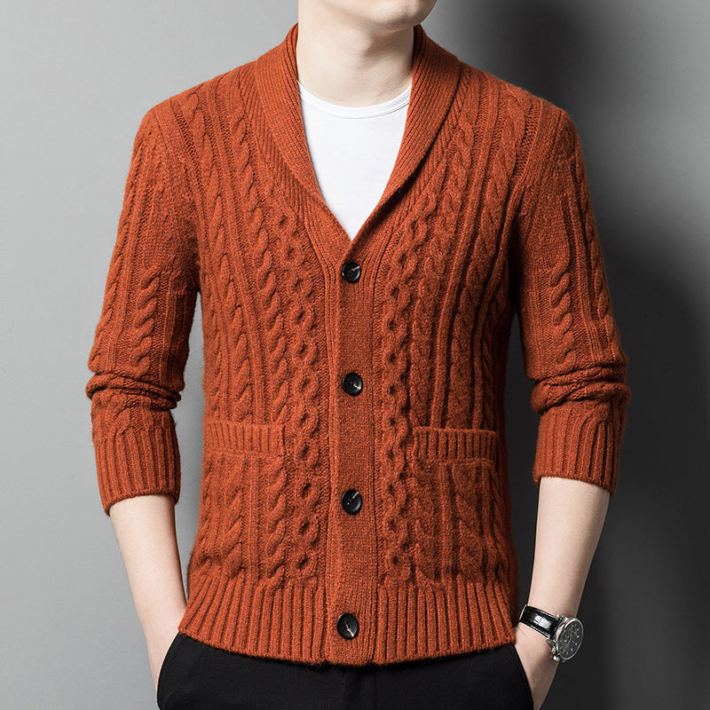 Knitted Cardigan Men's Thickened Jacquard Single-breasted