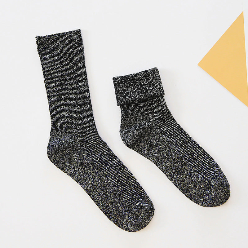Winter fashion warm solid color flash socks