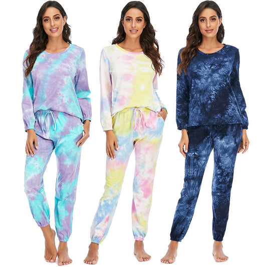 Women's Fashion Casual Tie-dye Pajamas Long Sleeve Set