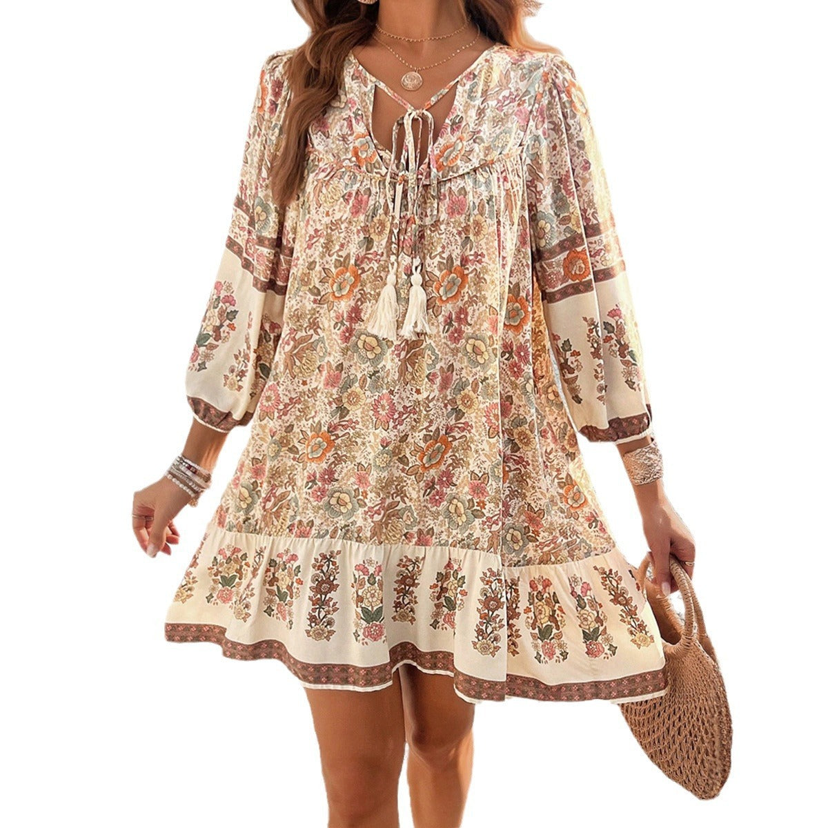 Fashion Women's Wear V-neck Printed Dress