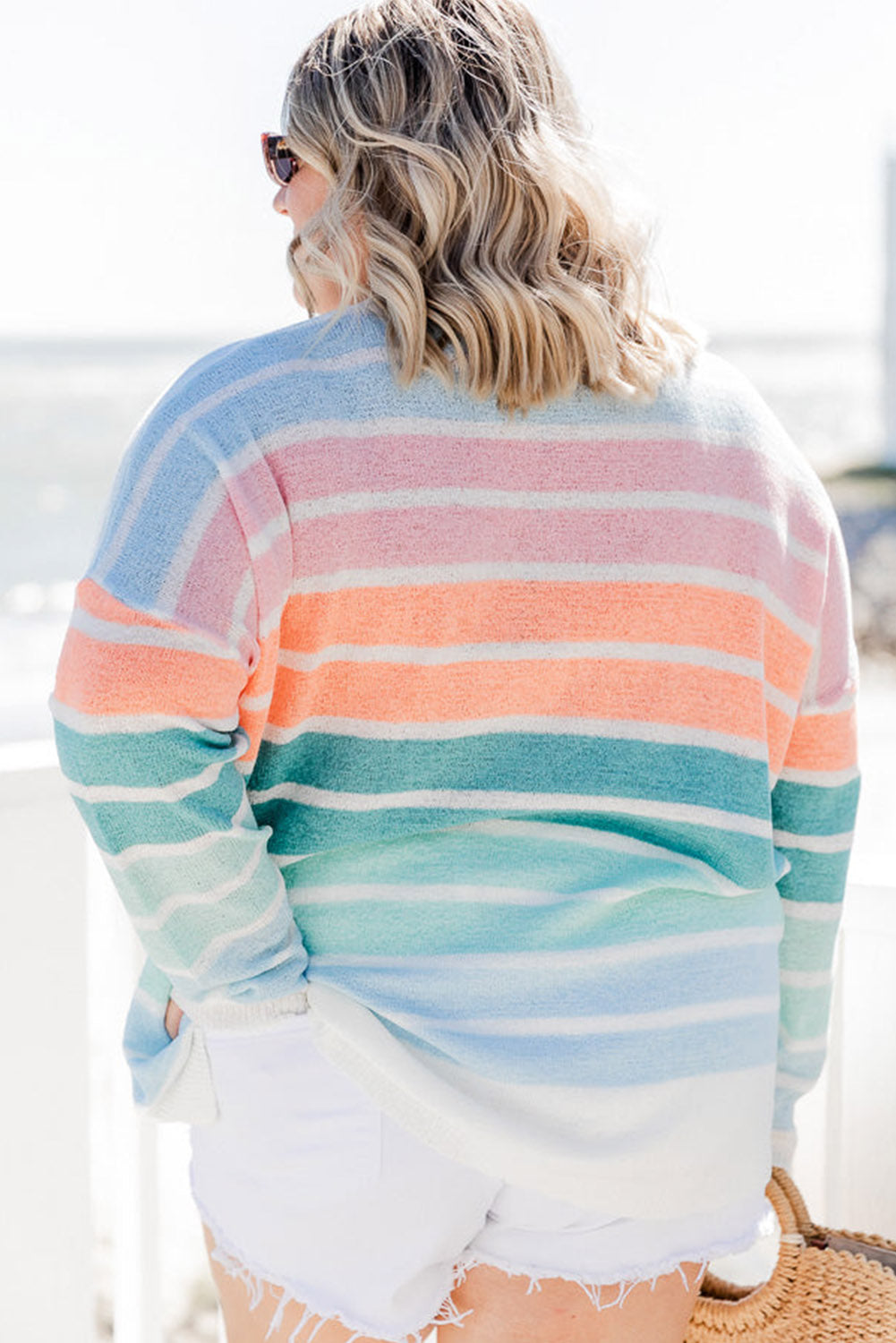 Multicolor Striped Crewneck Plus Size Sweater