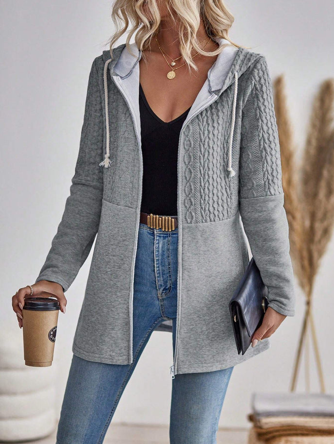 Solid Color Corrugated Stitching Casual Loose Jacket Coat