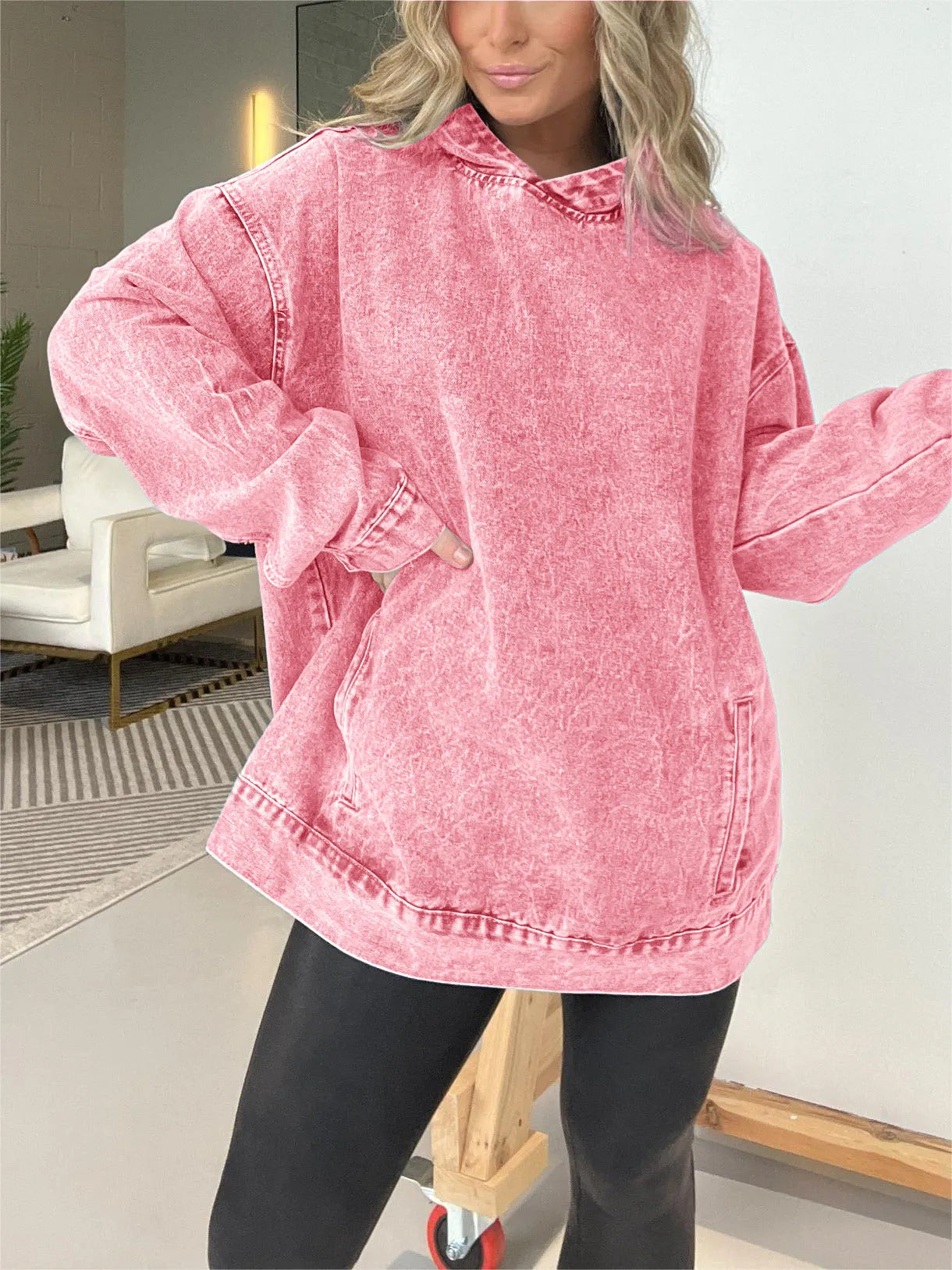 Female Loose Hooded Pullover Denim Hoodie