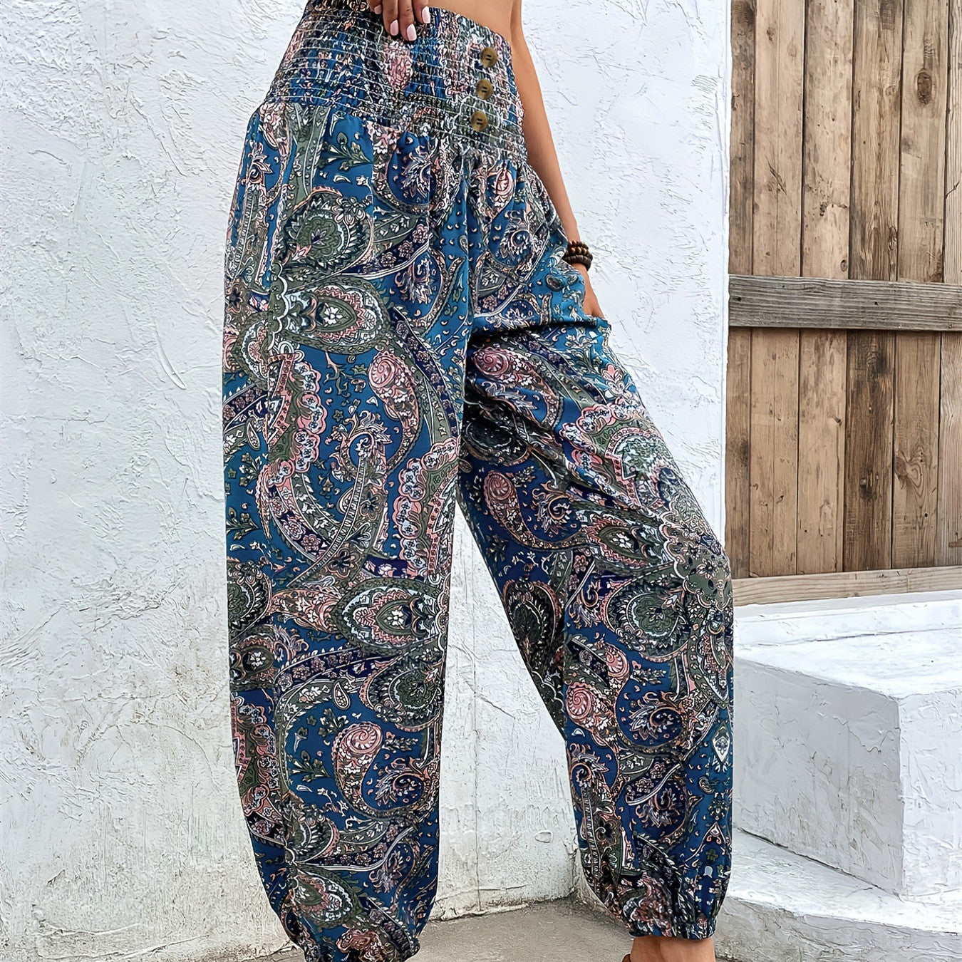 Women's Loose Slimming High Waist Print Trousers