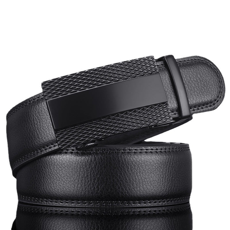 New Two-layer Cowhide Automatic Buckle Belt Men's Business Private Imprint Black Belt