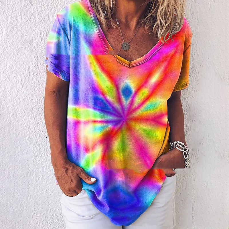 Tie-dye Gradient Loose Plus Size Ladies Rainbow Loose T-shirt