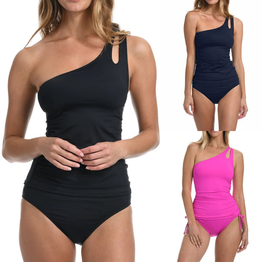 European And American Swimwear Bikini Women's Solid Color Shoulder