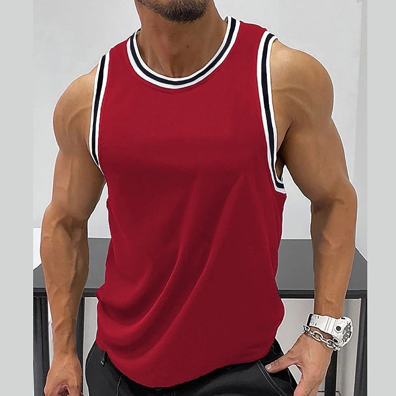 Men's Solid Color Ribbed Round Neck Vest