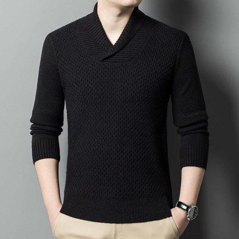 Men's Sweater Solid Color Jacquard Knitted Thickened Warm Coarse Yarn Bottoming Sweater