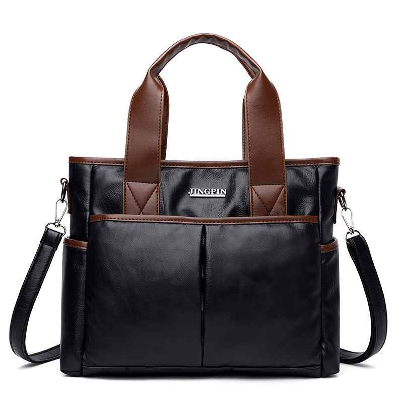 Retro Contrast Leather Shoulder Messenger Bag