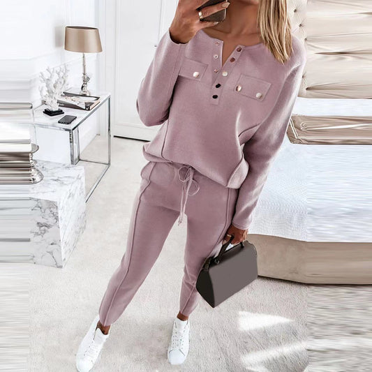 Casual Two-piece Set Women Autumn And Winter New High-neck Long-sleeved Trousers Suit