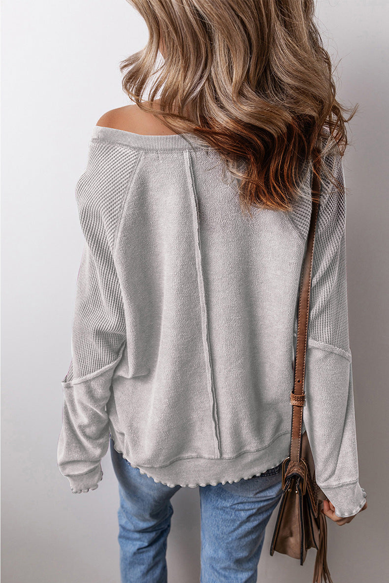 Women's Simple All-match Off-shoulder Casual Loose Round Neck Sweater