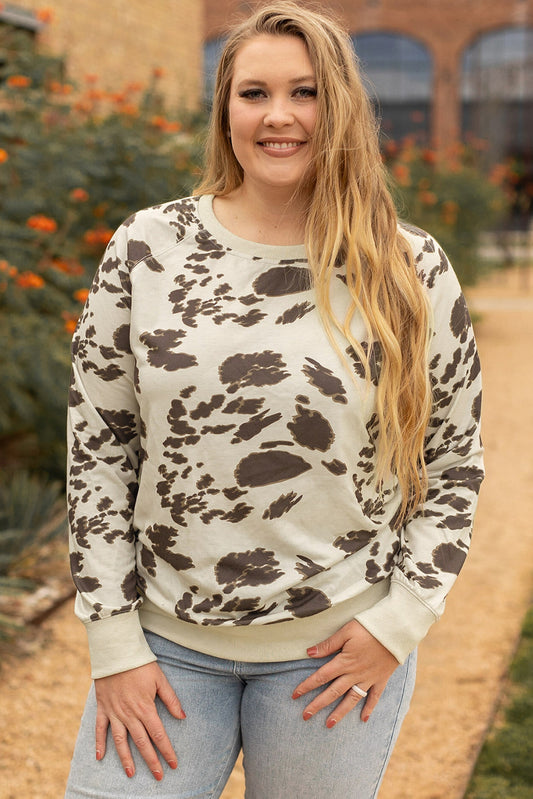 Plus Size Crew Neck Animal Print Pullover Sweatshirt