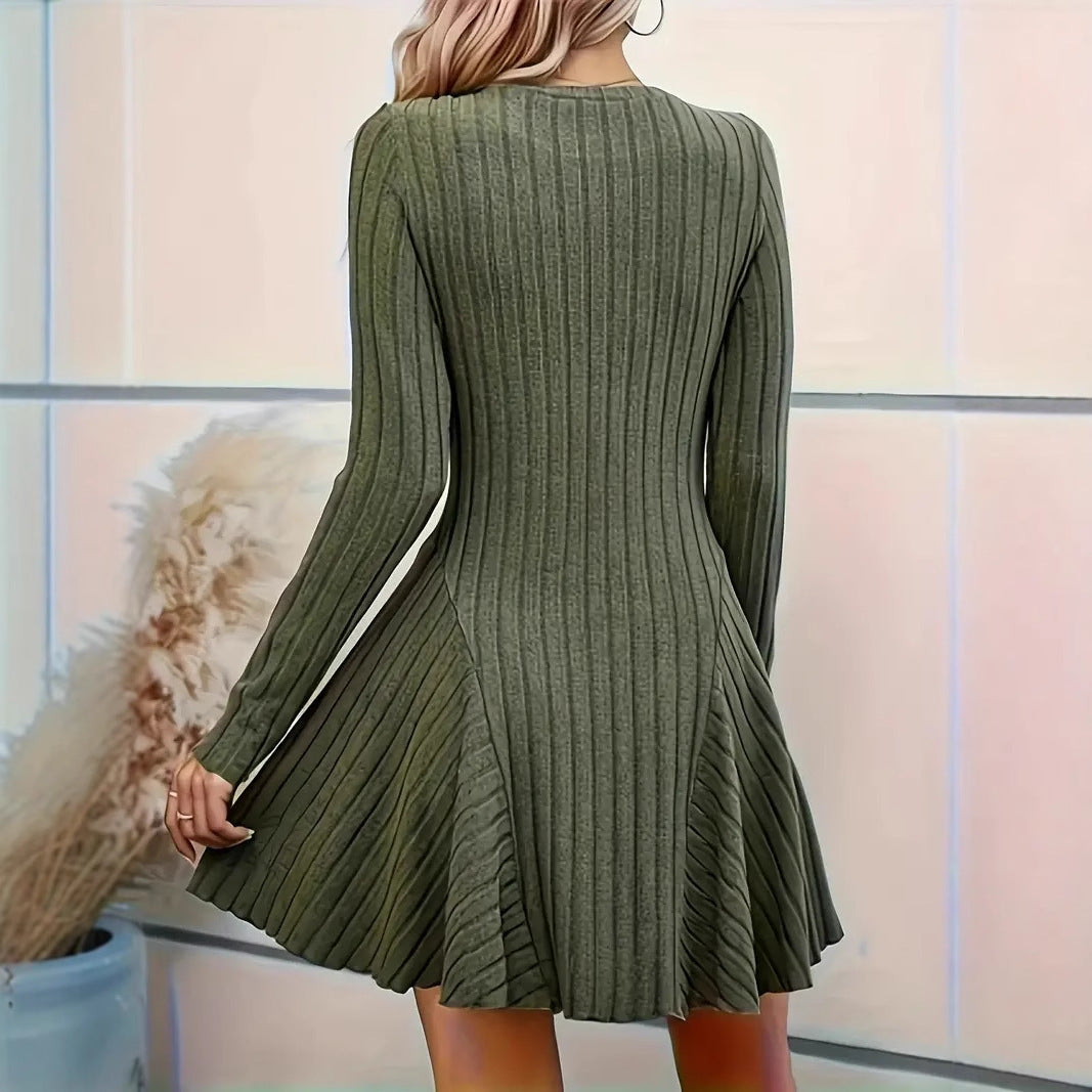 Brushed Sunken Stripe Long Sleeve Dress Top