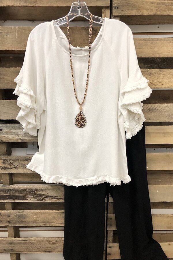 Solid Colour Fashion Loose Ruffle Sleeve Top