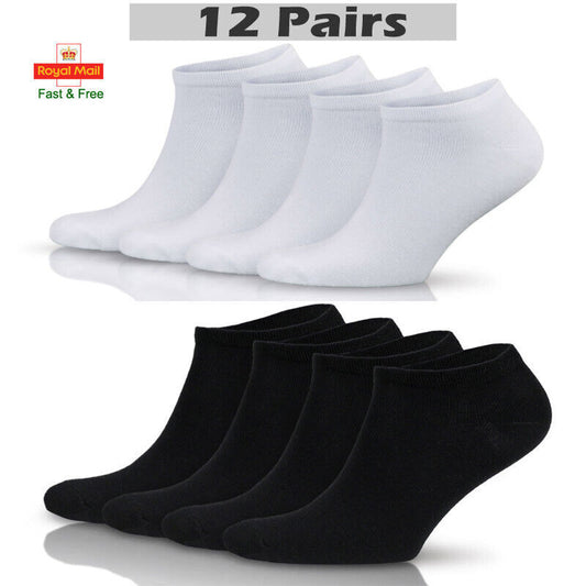 12 Pair Mens Trainer Liner Ankle Socks Invisible Cotton Low Cut Sport Socks