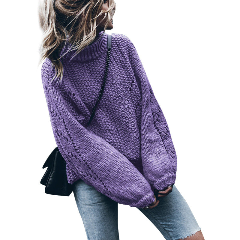 Long sleeve hollow loophole sweater