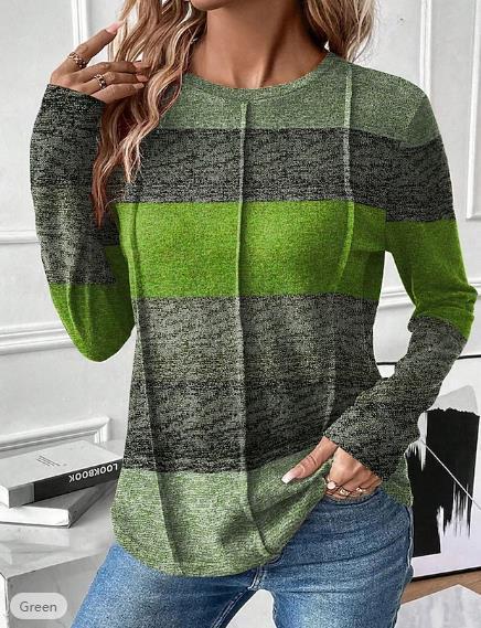 Round Neck Contrast Color Long Sleeve Casual And Comfortable Fashion Sweater