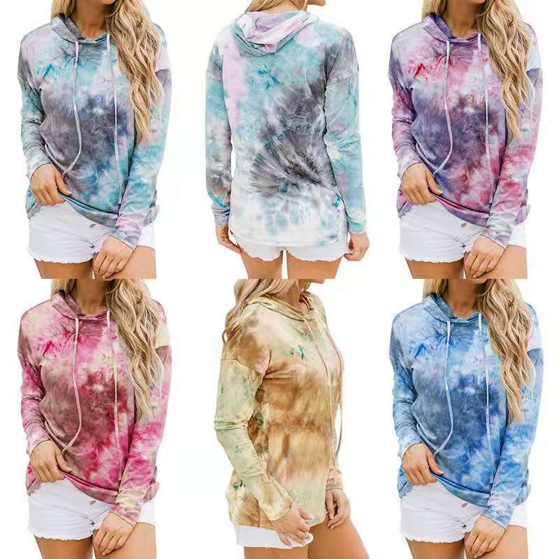 New Women's Printed Tie-dye Long-sleeved Hooded Sweater Women