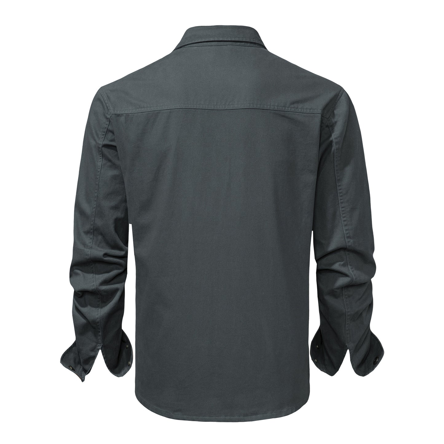 Men's Workwear Washed Cotton Shirt Solid Color Lapel Long Sleeve