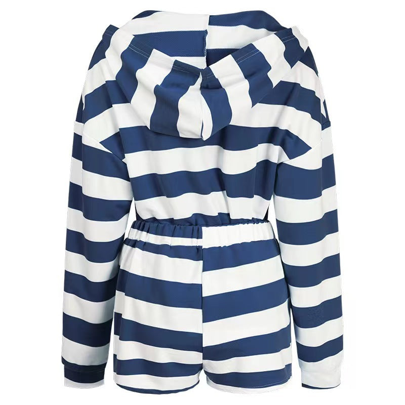 Women's Fashion Striped Casual Sports Shorts Suit