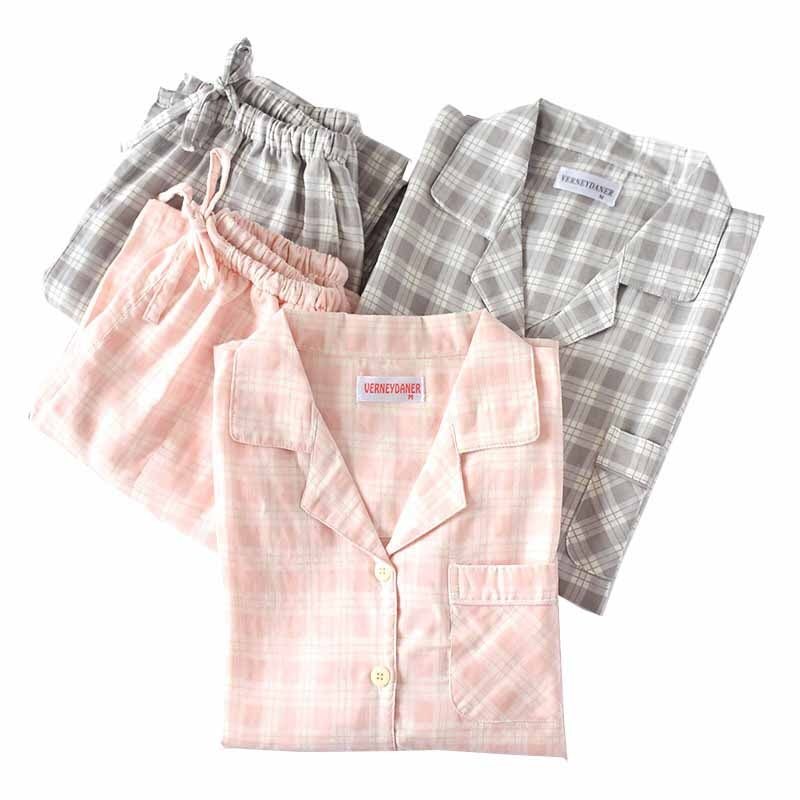 Cotton gauze plaid pajamas set