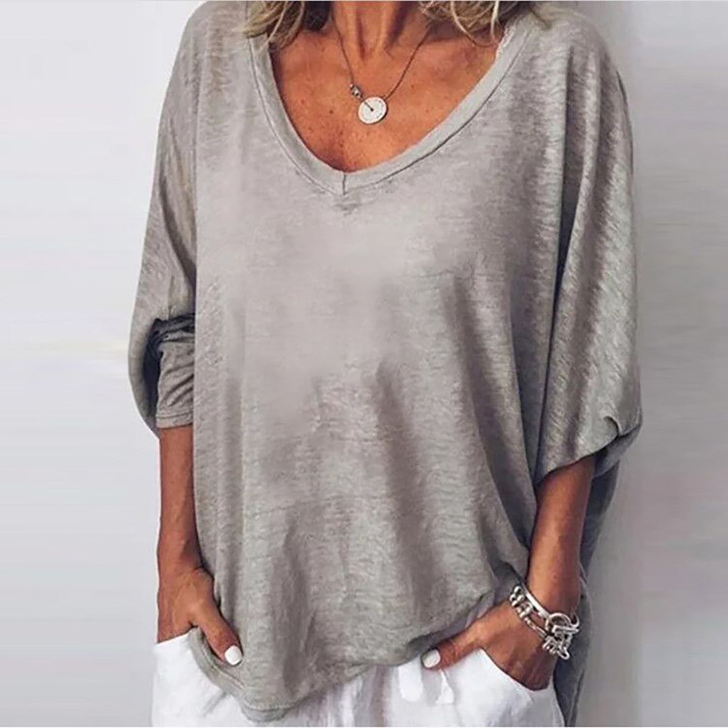 Peach Collar Batwing Sleeve T-shirt