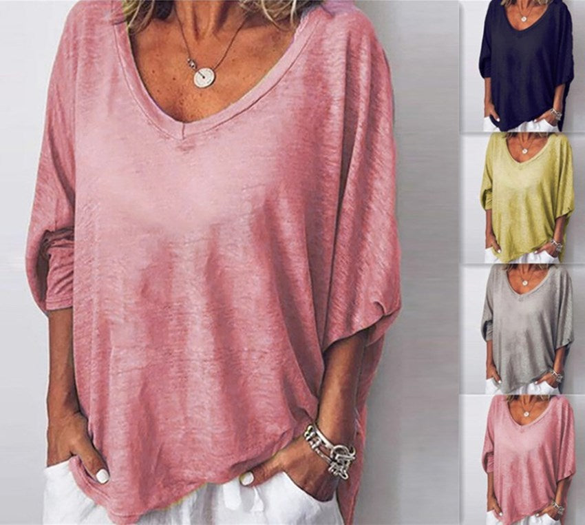 Peach Collar Batwing Sleeve T-shirt