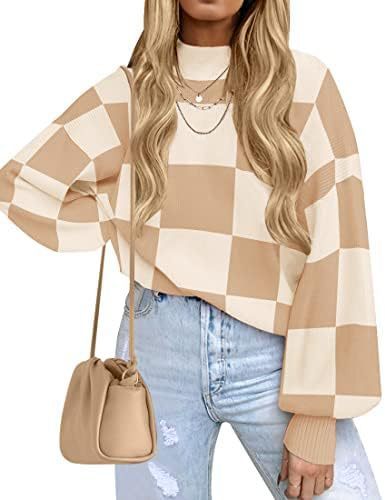 Women's Fashion High Collar Long Sleeve Striped Rib Sweater