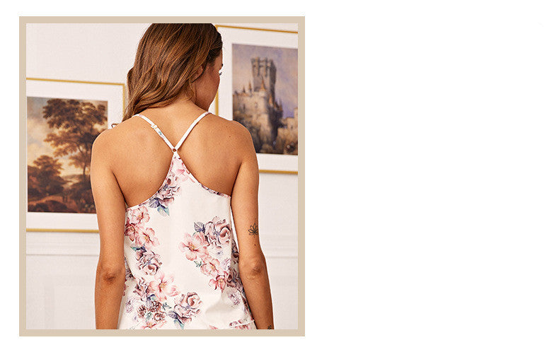 Women's floral print  Pajamas V-neck Tank top set