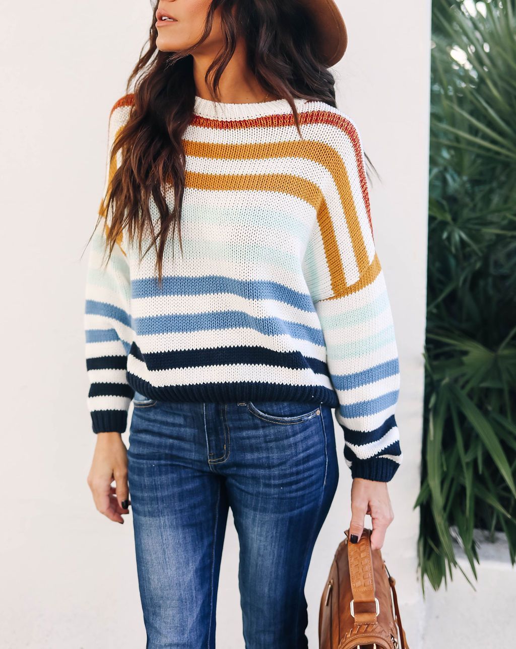 Rainbow contrast striped sweater