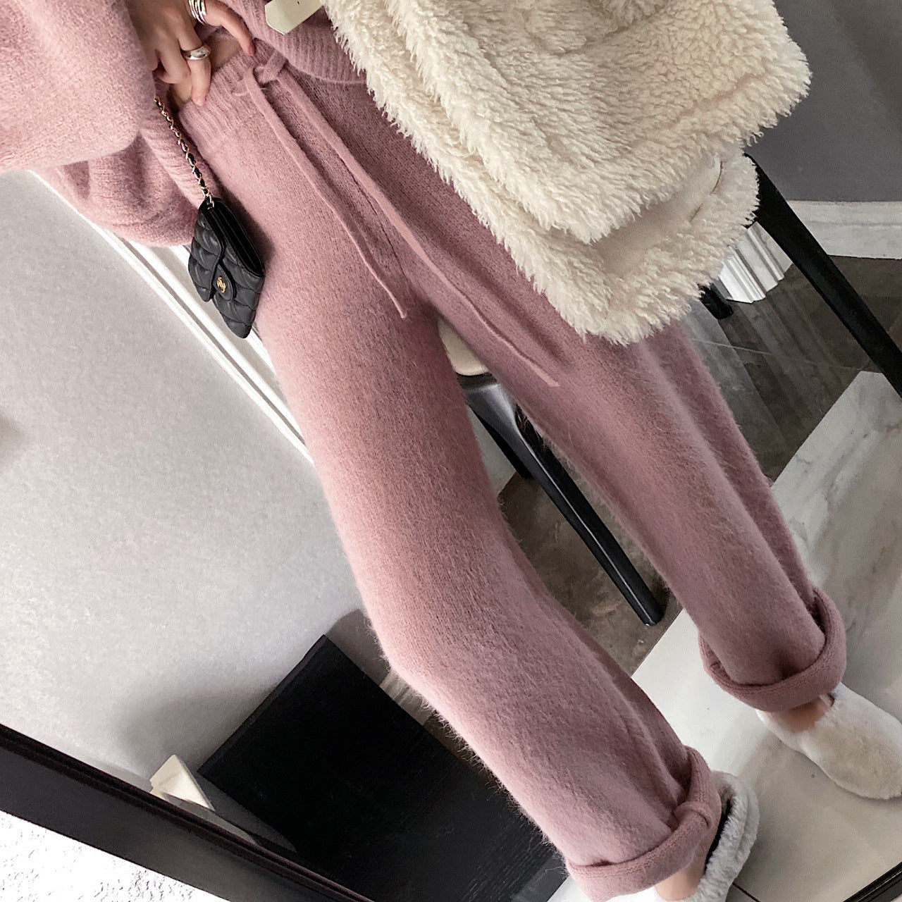 Casual knit wide leg pants