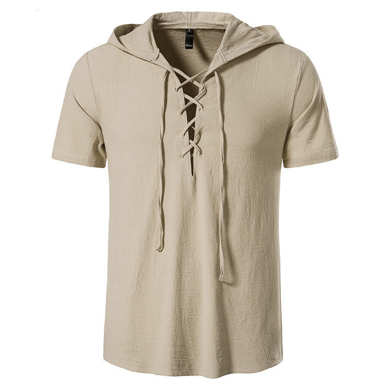 Men's Short Sleeved String tie up Shirt Cotton