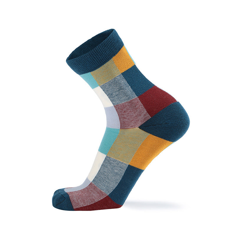 Color Plaid Men's Socks Cotton Korean Style Tube Socks