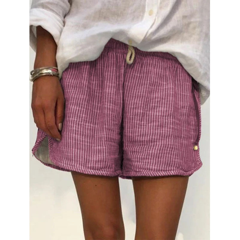 Striped Print Elastic Waist Tie Slimming Casual Pants Wide Leg Pants Shorts