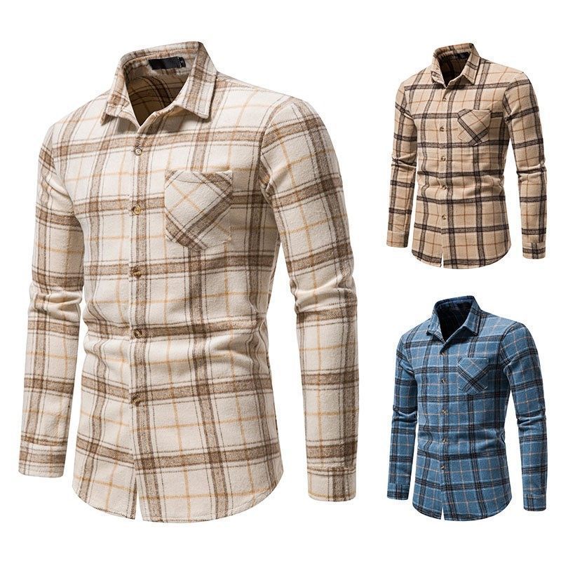 Men's Thick Warm Woolen Flannel Casual Long sleeve