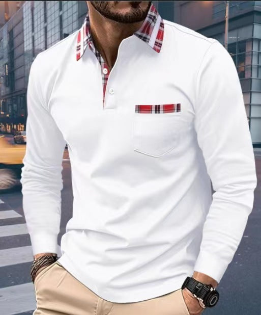 Autumn Button Pocket Men's Long Sleeve Polo Shirt