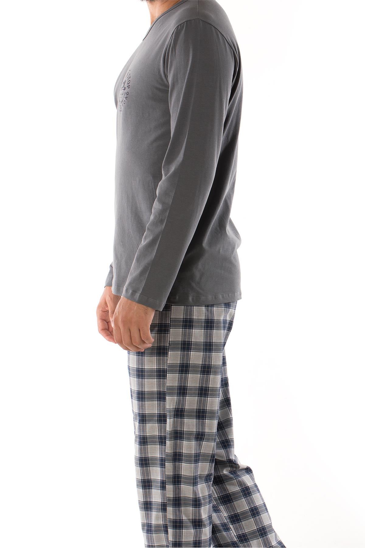 Casual Long-sleeved Men's Cotton Pajamas Suit