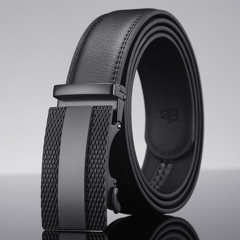New Two-layer Cowhide Automatic Buckle Belt Men's Business Private Imprint Black Belt