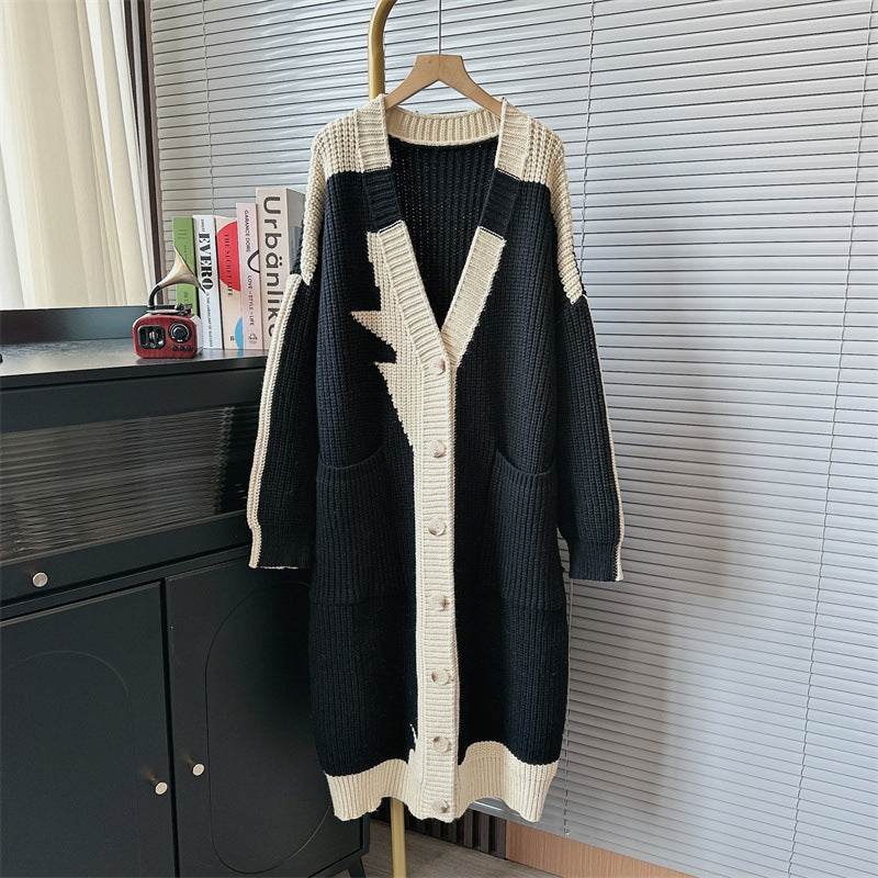 Women's Fashionable All-match Contrast Color Knitted Coat