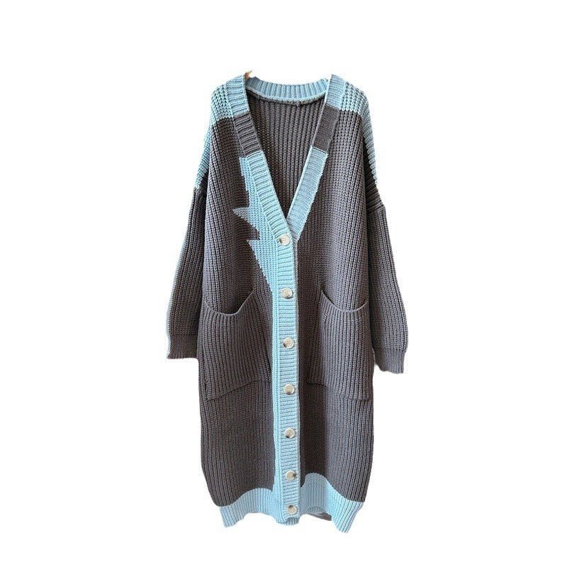 Women's Fashionable All-match Contrast Color Knitted Coat